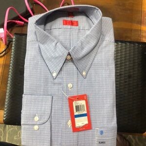 Xl Izod blue white plaid long sleeve dress shirt